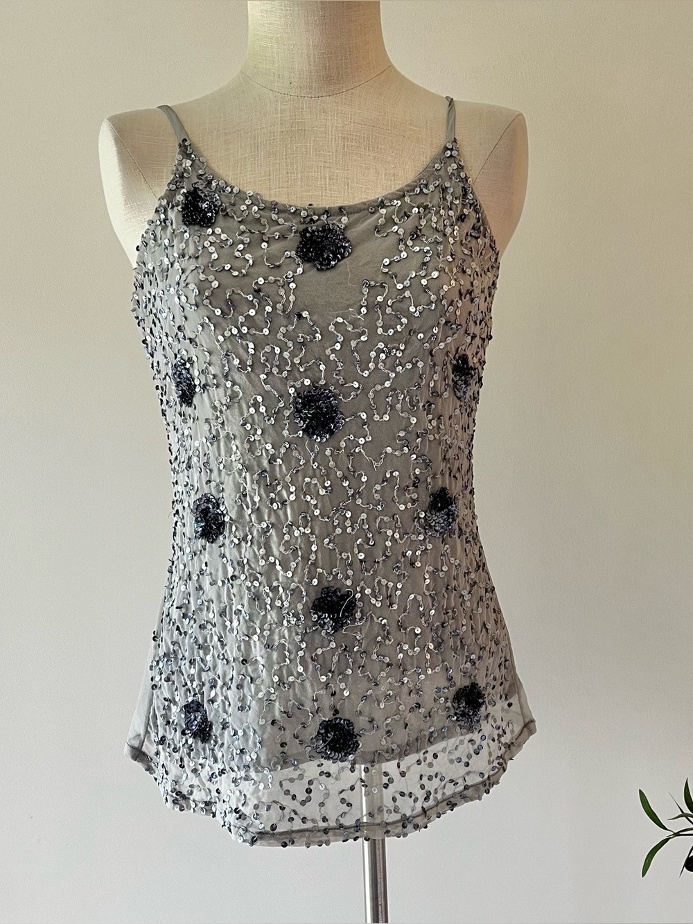 Y2K Mixit Grey Gunmetal sequin Mesh Shell Top